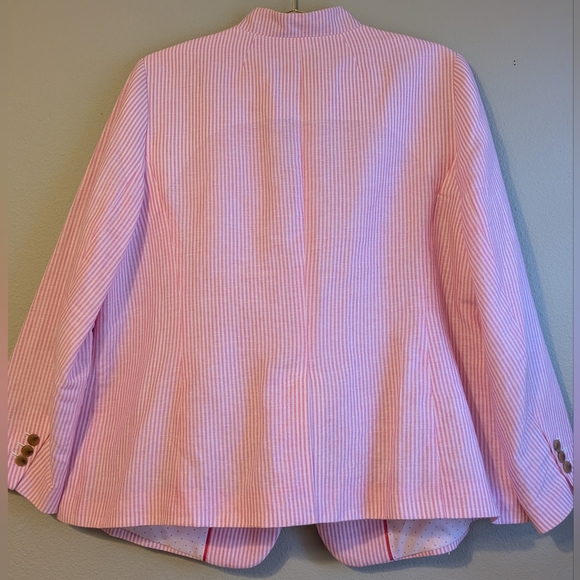 Talbots Aberdeen Womens Linen Cotton Blazer 18W Pink Striped Lined Jacket Coat - Picture 5 of 11